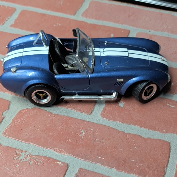 Blue Die-Cast Shelby-Style Roadster Toy Car with White Stripes Missing 2 Pieces - Picture 3 of 5